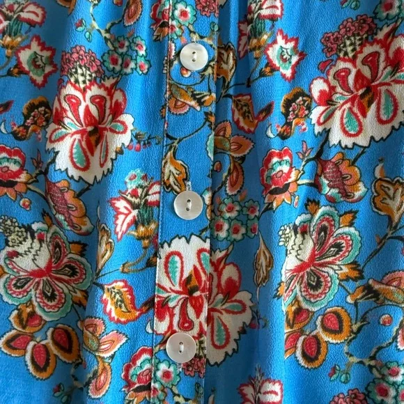 JOHN MARK Patchwork Floral Print Roll Tab Sleeves Tunic Shirt Size M Boho RARE - Picture 15 of 16